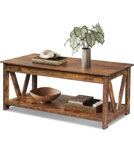 Wood Coffee Table with Storage Shelf